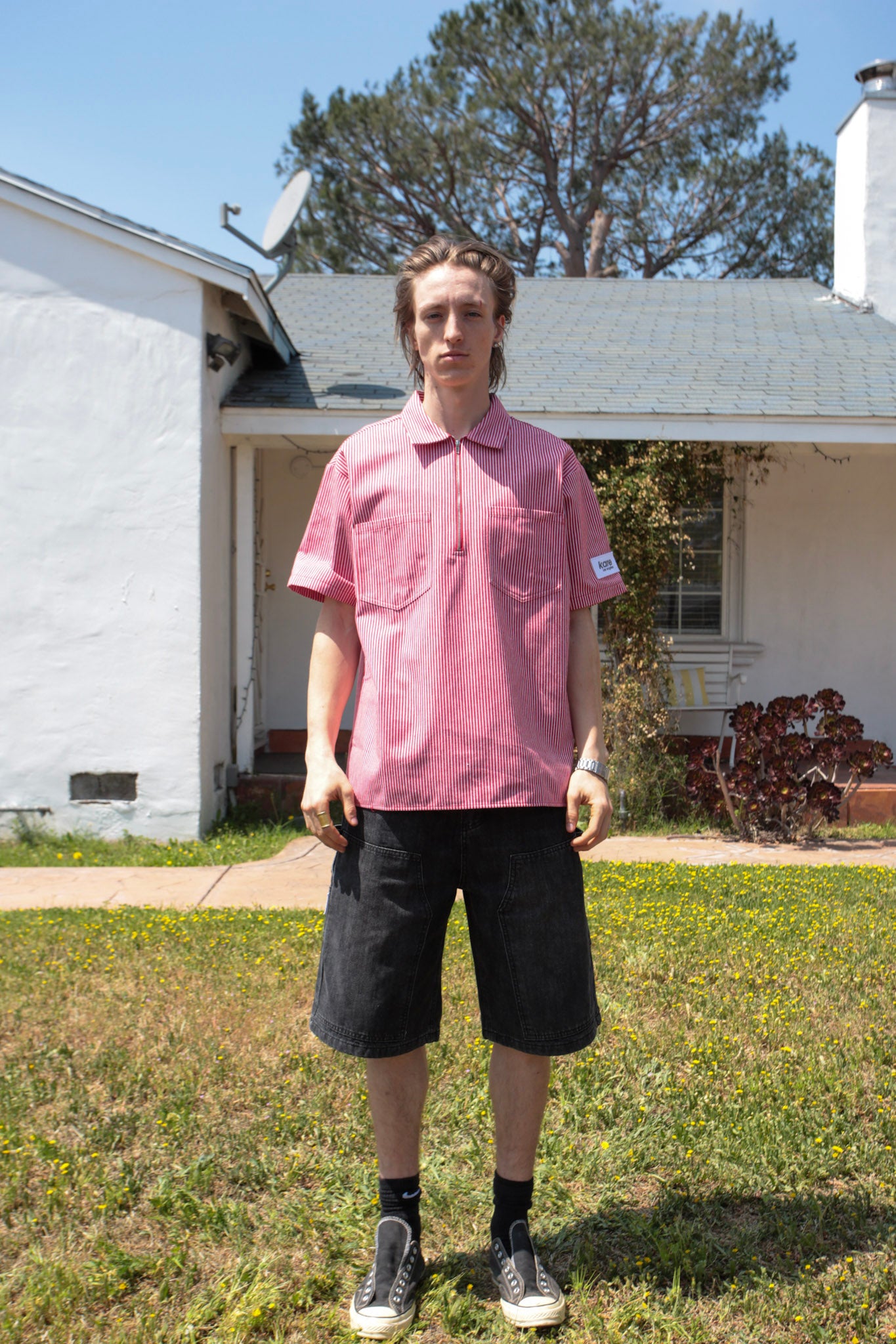 Red Pinstripe Workwear Quarter Zip