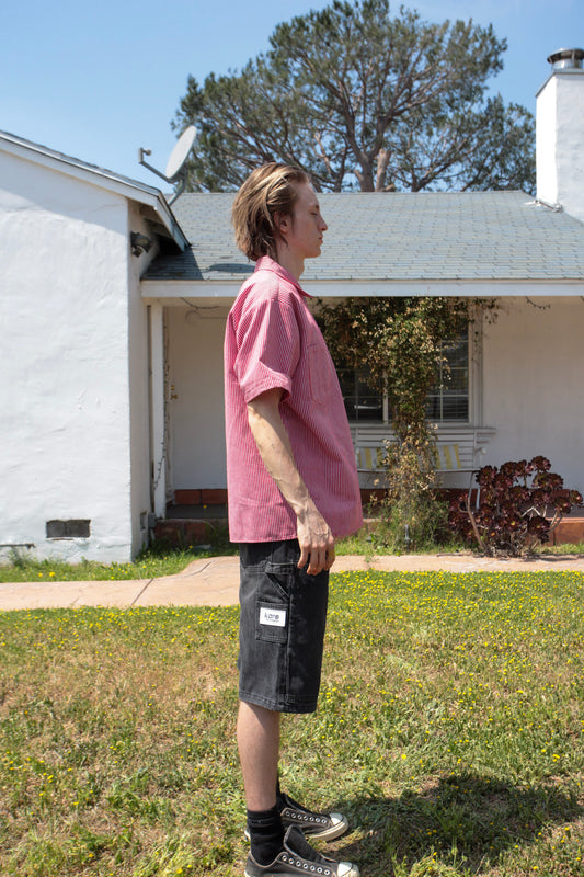 Red Pinstripe Workwear Quarter Zip