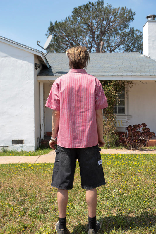 Red Pinstripe Workwear Quarter Zip