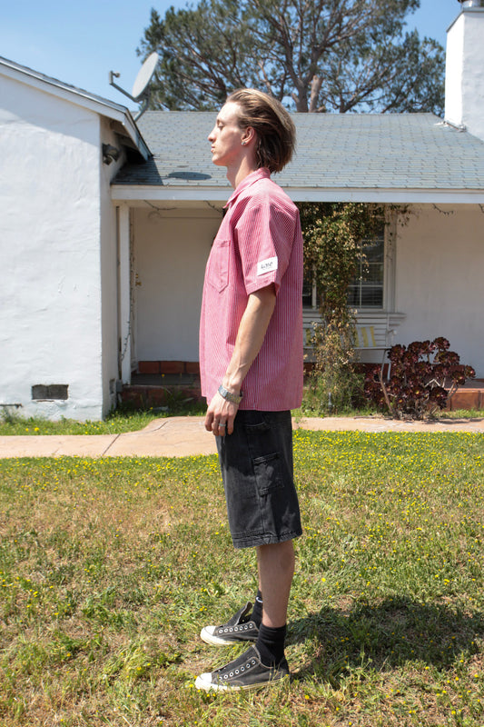 Red Pinstripe Workwear Quarter Zip